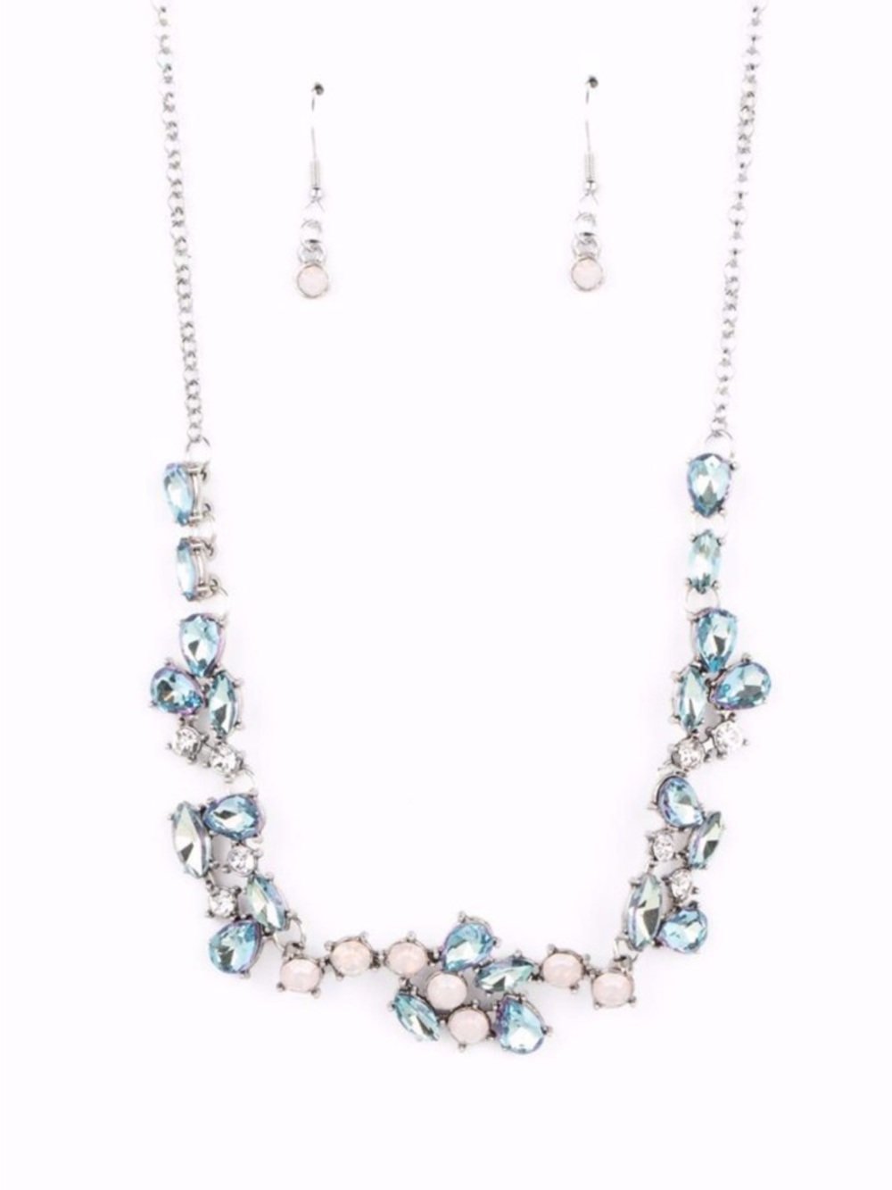 N-90 Elegant Blue Crystal Statement Necklace and Earrings Set